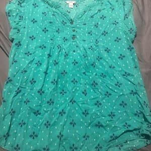 Sonoma Teal and Navy Patterned Blouse